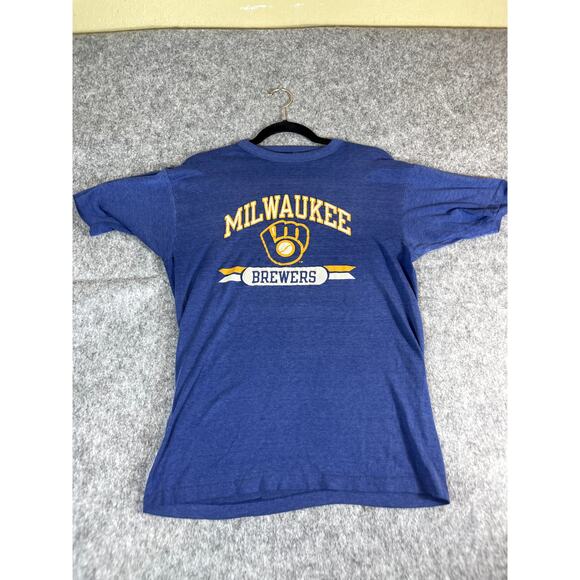 Vintage Champion Milwaukee Brewers MLB T-Shirt Men L Single Stitch Baseball Blue - Picture 1 of 5